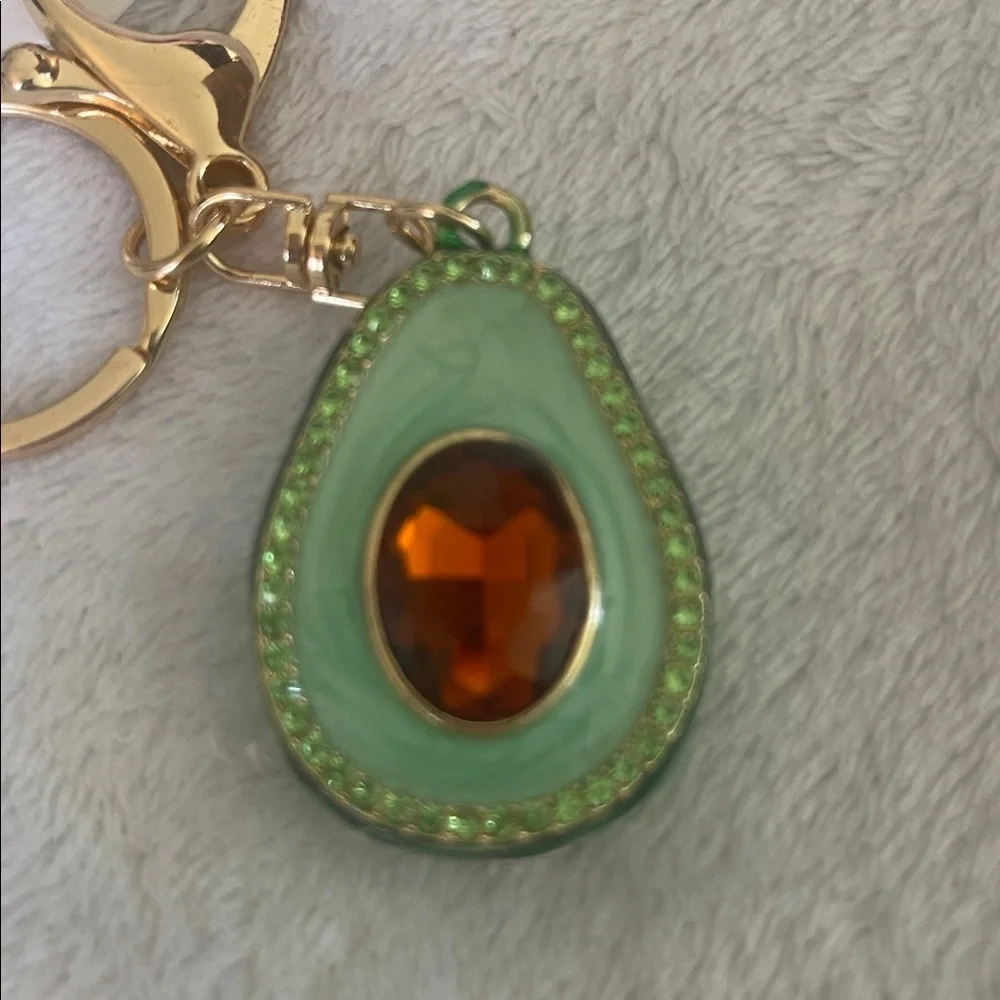 Avocado Keychain with green and orange brown Gems new